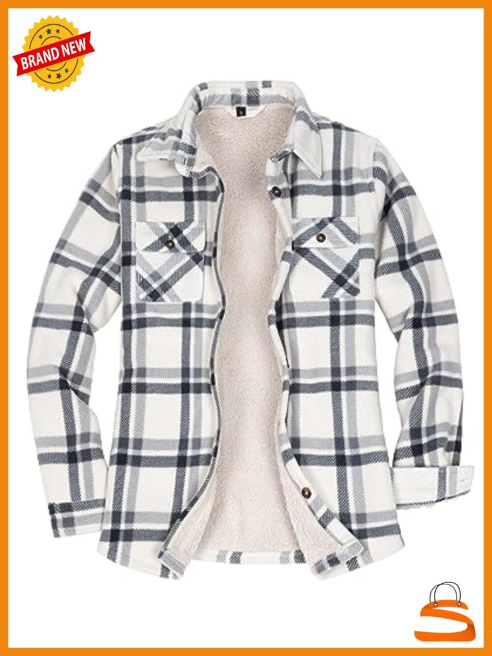 Womens Sherpa Fleece Lined Button Up Plaid Shacket with Pockets